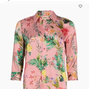 L'agence Dani Pink Blush Tropical Floral Print Silk Blouse